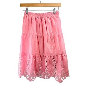 Paisley Lane Girls Pink Tiered Eyelet Midi Skirt Floral Embroidered Boho Size 10